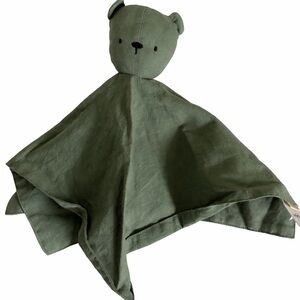 WildBird Baby Security Blanket Lovey Green Linen Bear Comfort Toy Minimalist 14”